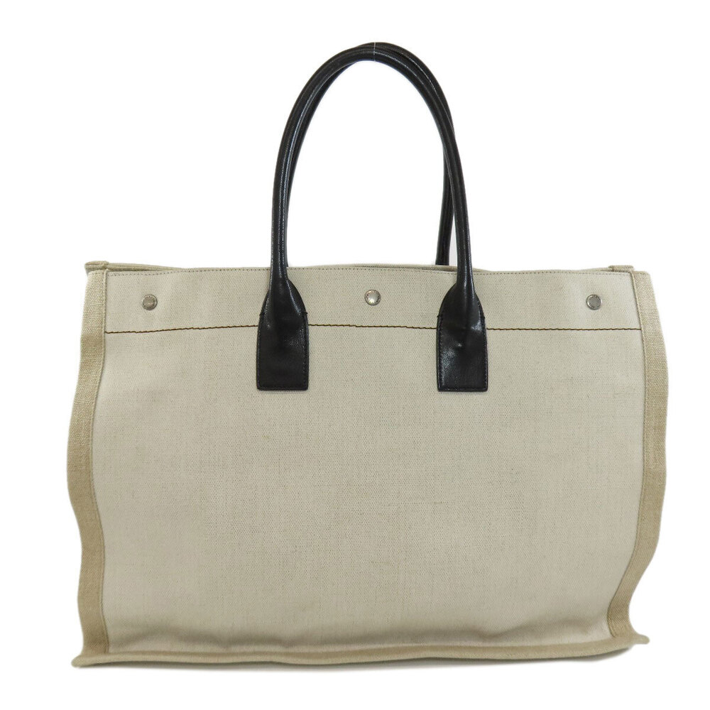 Saint Laurent tote off top Rive white Gauche linen leather bag handle